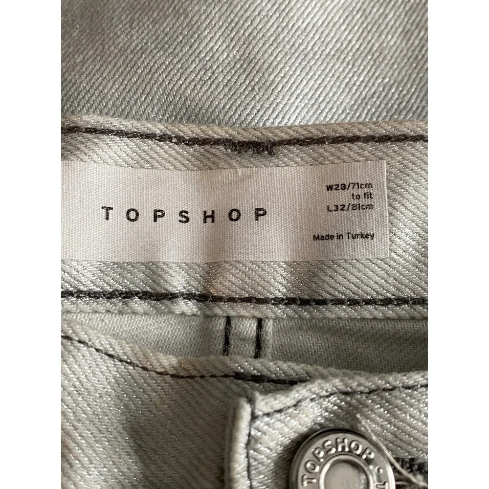 NWT Metallic silver‎ sparkly denim Top-shop straight jeans Size 28x32